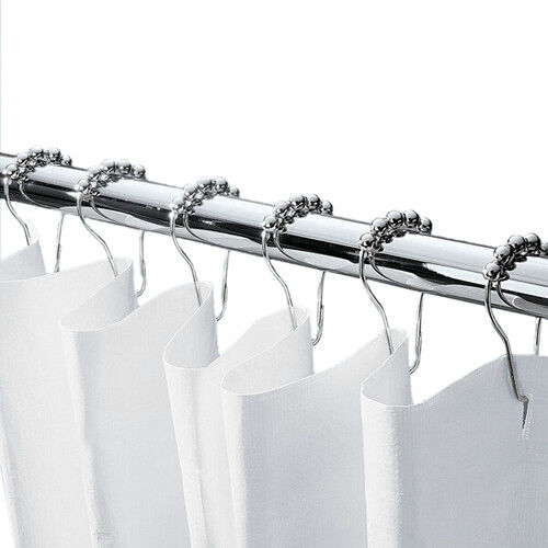 12 Piece Chrome Plated Ball Bead Easy Glide Shower Metal Curtain Rings Hooks