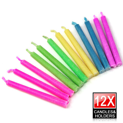 12 x Multi Coloured Flame Birthday Cake Candles Angel Party Novelty Decorations