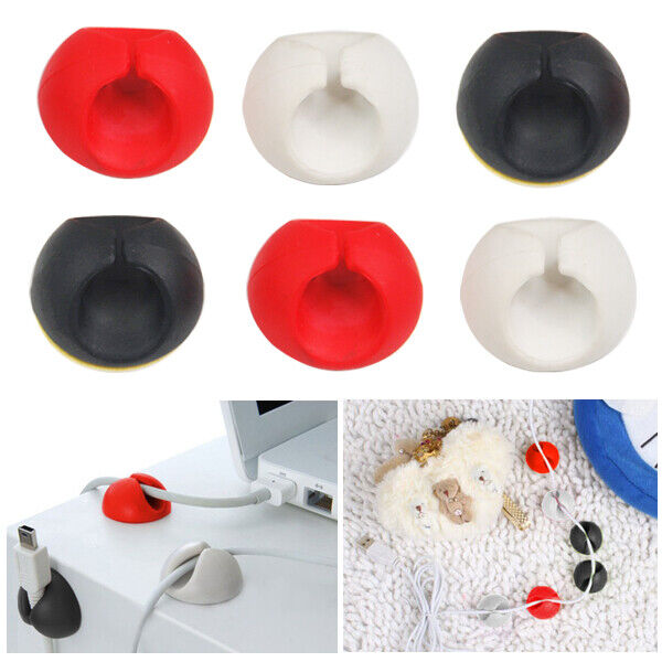 6x Cable Clips Tidy Cord Lead Desk Organiser USB Charger Holder Self-Adhesive
