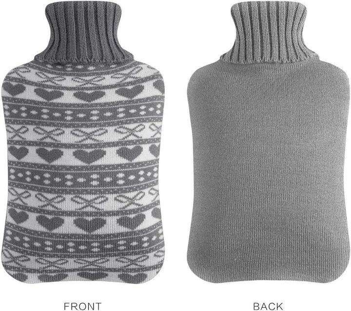 Hot Water Bottle 2 Litre with Knitted Cover Pouch Large Warm 2L Natural Rubber