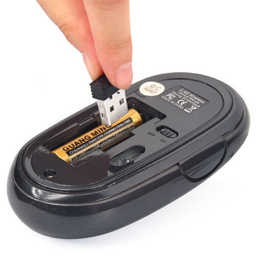 Black USB Wireless 3 Button Optical Scroll Wheel Cordless Mouse for Laptop PC
