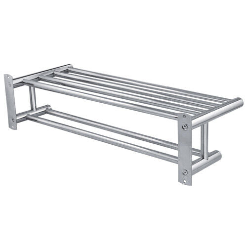 Double Chrome Wall Mounted Bathroom Towel Rail Holder Storage Rack Shelf Bar
