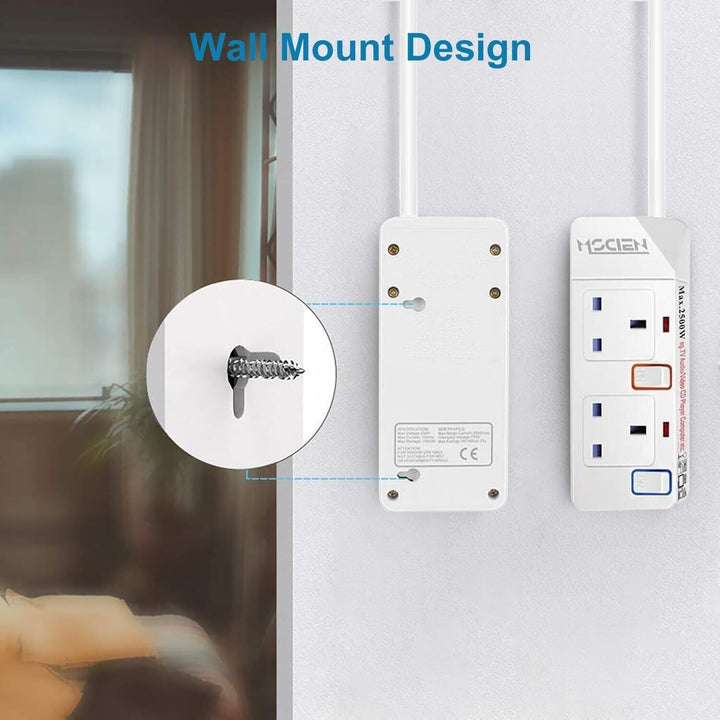 Mscien 5M Extension Lead With Switch Surge Protection Socket 2 Way Mains Power