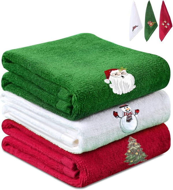 Xmas Hand Tea Towls Set Kitchen Bath 3 Pack Cooking Cleaning Baking 100% Cotton