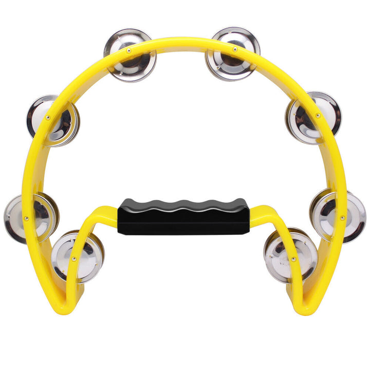 High Quality Single Half Moon Tambourine Instrument 32 Jingles Grip Handle Play