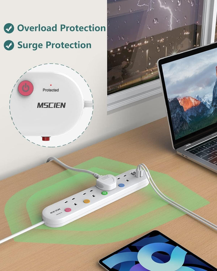 Surge Protected Extension Lead with USB Switched Plug 4 Gang Way 1.8M Type C