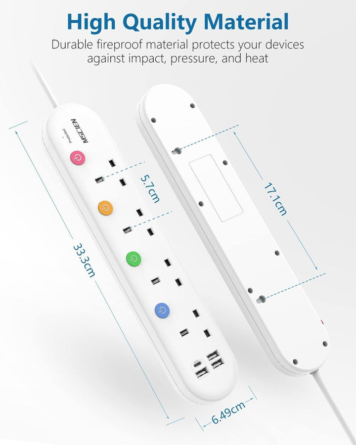 Surge Protected Extension Lead with USB Switched Plug 4 Gang Way 1.8M Type C