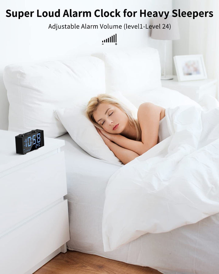 Digital Alarm Clock Projection FM Radio Electric USB Charging Large Display