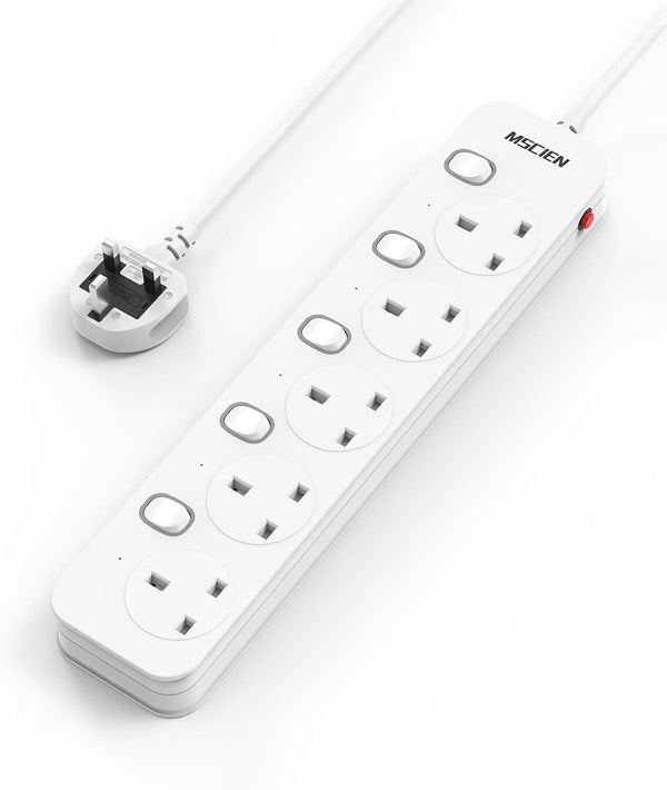 1M Surge Protected Extension Lead Switched Plug 5 Gang Way Mains Powered Cable