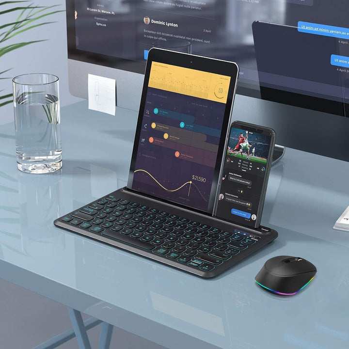 Keyboard and Mouse Set Backlit Bluetooth for Tablet iOS Android iPhone Samsung