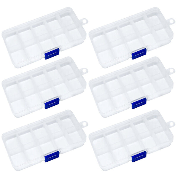 6x 10 Compartment Small Organiser Storage Plastic Box Craft Nail Art Fuse Beads