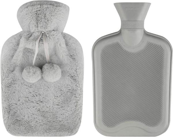 Hot Water Bottle 2 Litre with Fleece Cover Faux Fur Pouch Large Warm 2L Gift