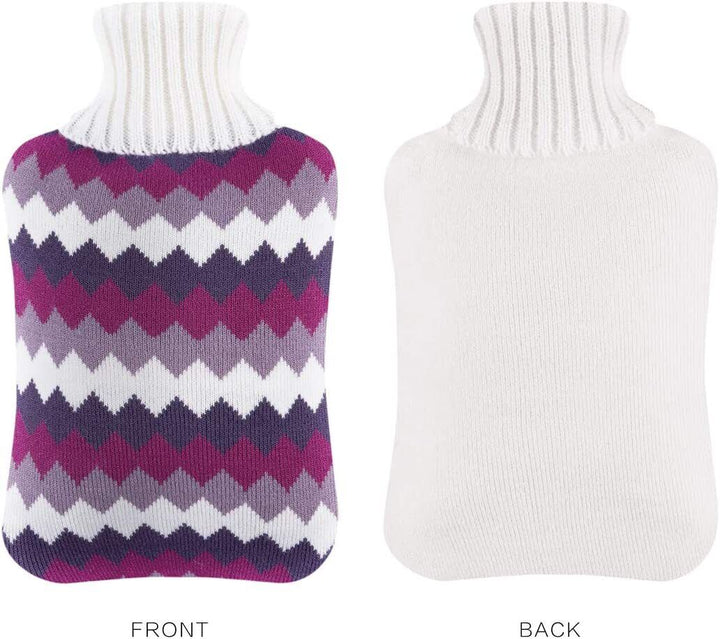 Hot Water Bottle 2 Litre with Knitted Cover Pouch Large Warm 2L Natural Rubber