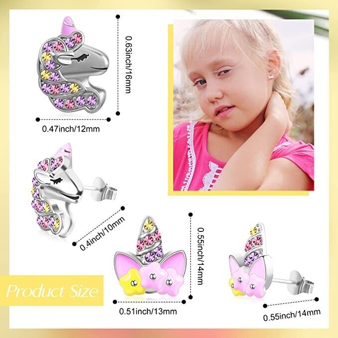 Girls Stud Earrings Set Jewellery Unicorn Boxed Womens Gift Rhinestone Kids Pair