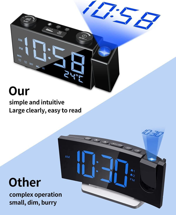 Digital Alarm Clock Projection FM Radio Electric USB Charging Large Display