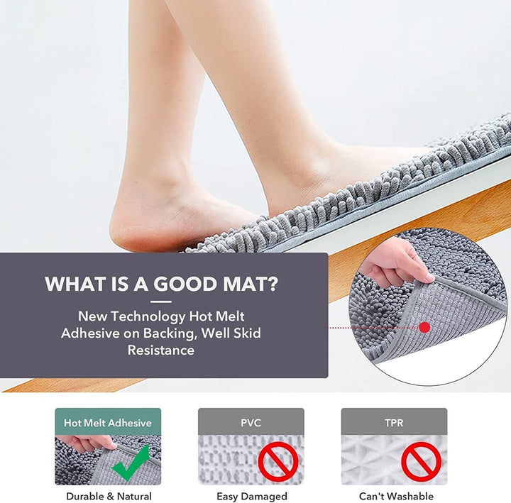 Bathroom Mat Set Non Slip 2 Piece Chenille Toilet Pedestal Rug Memory Loop
