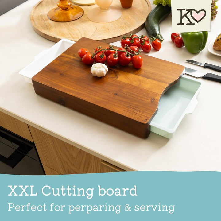 Wood Chopping Board Large Block Set with Tray for Kitchens Food Prep Meal
