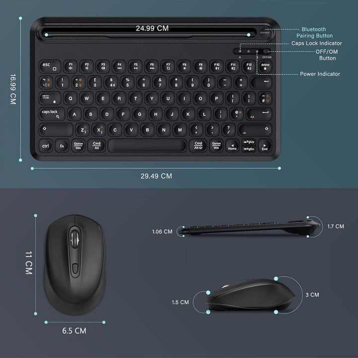 Keyboard and Mouse Set Backlit Bluetooth for Tablet iOS Android iPhone Samsung