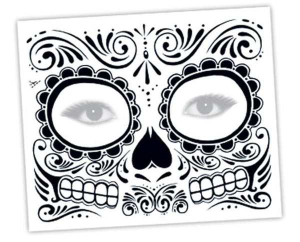 Day Of The Dead Skull Temporary Tattoos Face Party Halloween Fancy Dress Costume