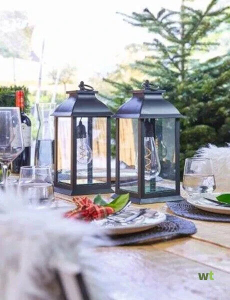 LED Lantern Table Lamp Battery Powered Black A60 Indoor Outdoor for Outside