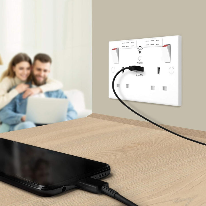 Wifi Extender Double Plug Socket Range Extension Double Gang with USB Thin Fast