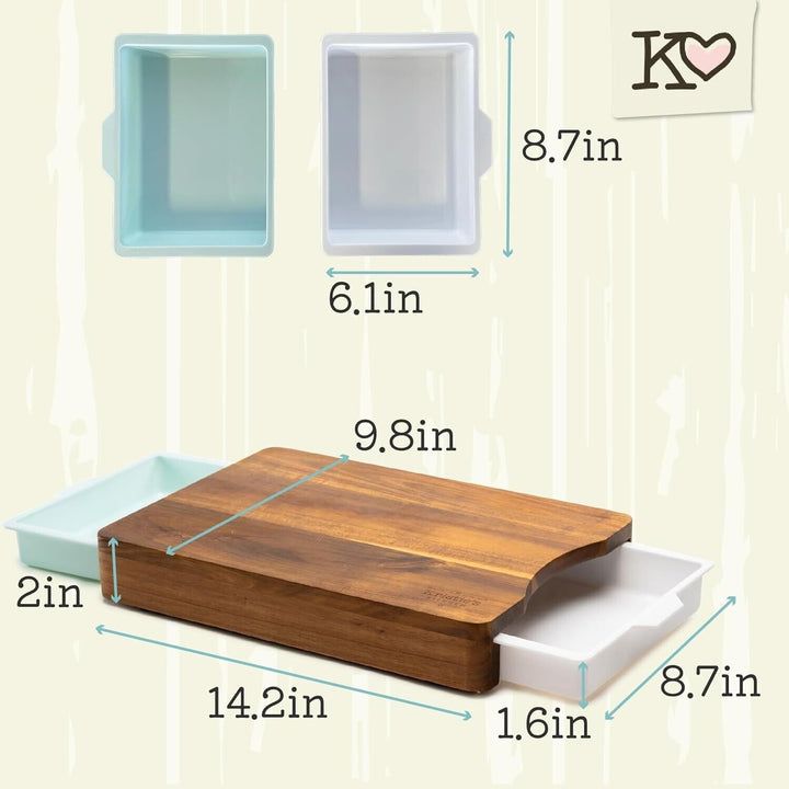 Wood Chopping Board Large Block Set with Tray for Kitchens Food Prep Meal