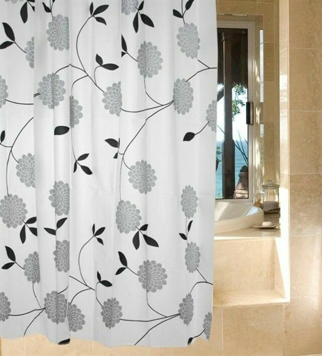 Luxury Modern Bathroom Shower Liner Curtains Extra Long with Hooks 180 x 180cm
