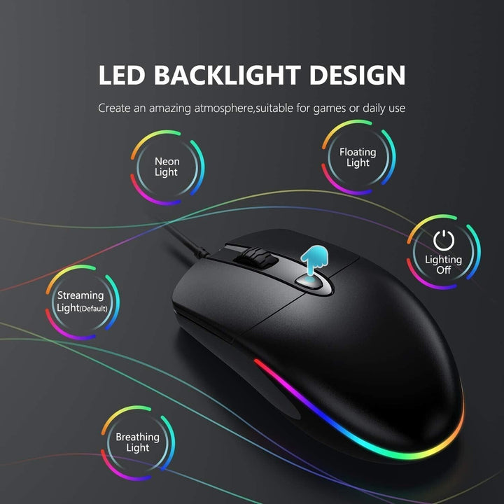Wired Mouse Gaming for Laptop USB RGB LED Desktop PC  Computers Black TV Box