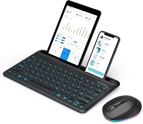 Keyboard and Mouse Set Backlit Bluetooth for Tablet iOS Android iPhone Samsung