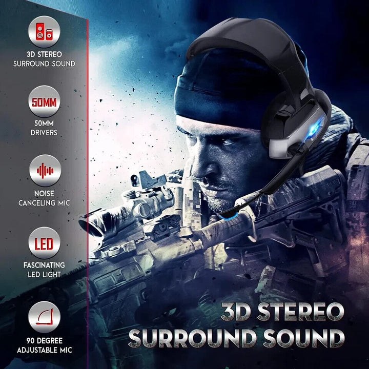 Gaming Headset with Microphone for PC Laptop PS4 Xbox One PS5 Headphones LED USB