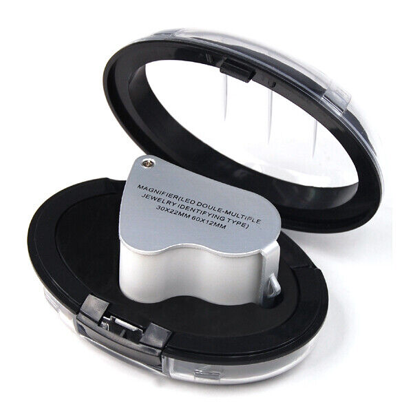 Jewellers Lens Glass Loupe 30X & 60X Magnifier 2X LED Lights Hallmark Gold Watch