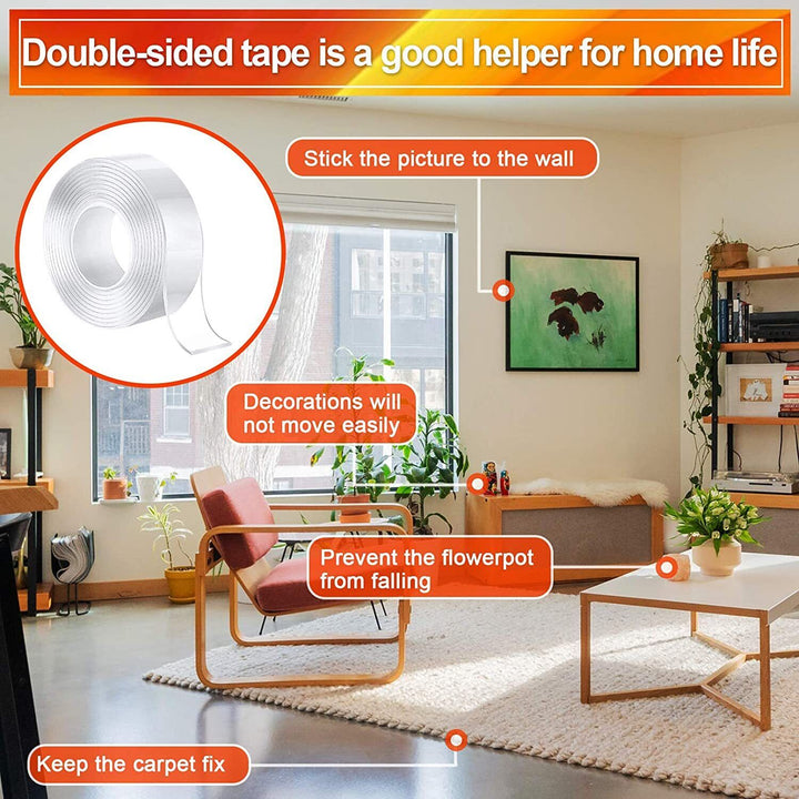 Clear Double Sided Tape Sticky Heavy Duty Strong for Xmas Halloween Decorations