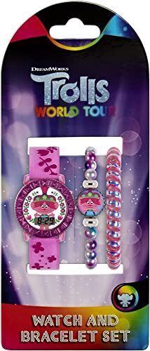 Trolls World Tour Watch Girl's Digital Quartz Silicone Poppy Bracelet Gift Set