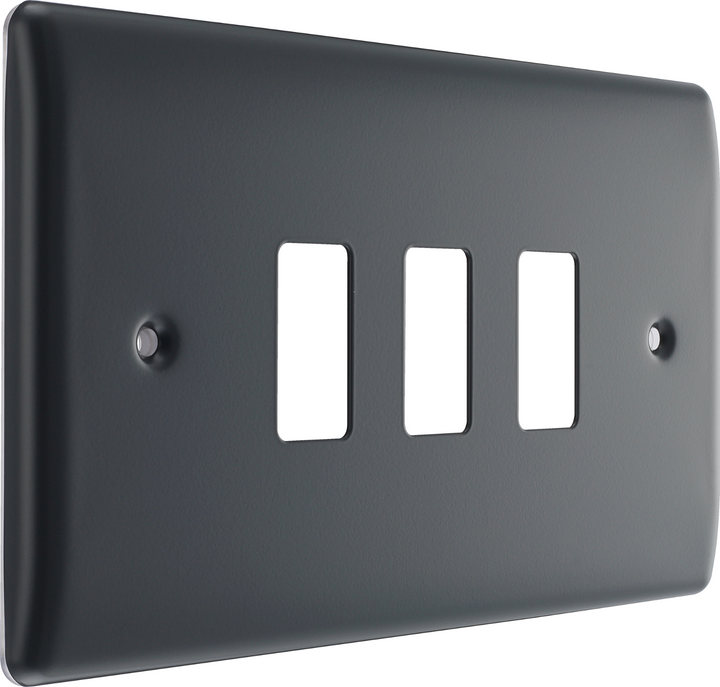 Light Switch Cover Plate Front Surround 3 Gang Module Grey Grid Face Metal BG