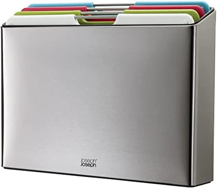 Joseph Joseph Chopping Board Set Large Plastic Set of 4 Non Slip with Stand