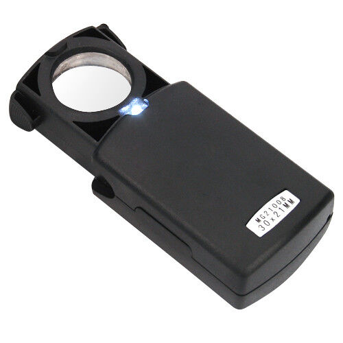 30x21mm Eye Jewellers Loupe Lens Jewellery Hallmark Magnifier LED Light Gold