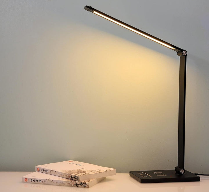 LED Desk Lamp with Wireless Charging for Phone UK Plug USB Swing Arm 5 Colour