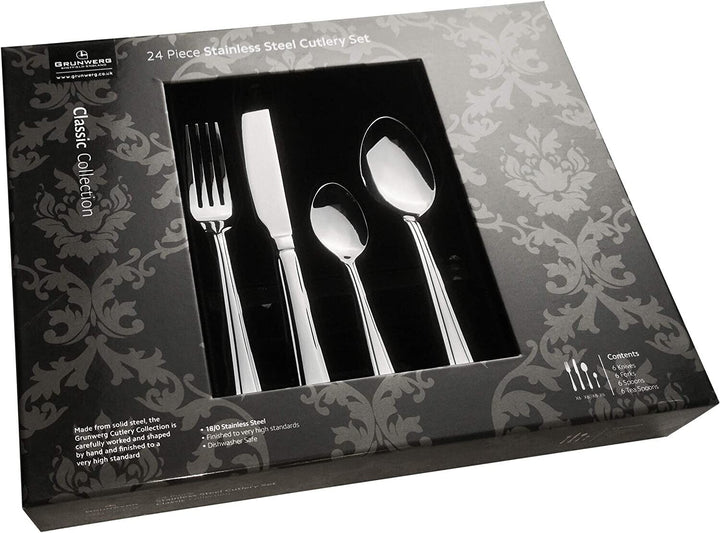 Stainless Steel Cutlery Set 24 Piece Dinner Grunwerg Boxed Classic Harley Pack