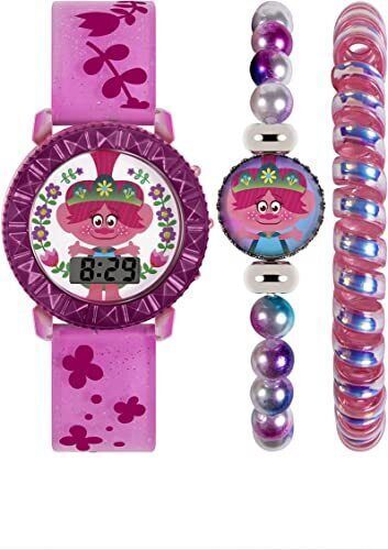Trolls World Tour Watch Girl's Digital Quartz Silicone Poppy Bracelet Gift Set