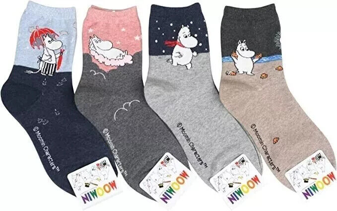 4 Pairs Moomin Womens Girls Crew Socks Cartoon Ladies Ankle Clothing Xmas Gift