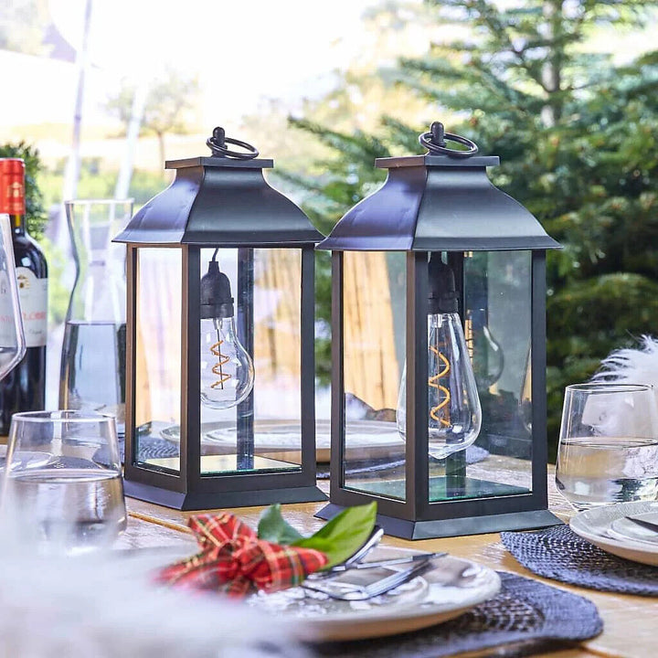 LED Lantern Table Lamp Battery Powered Black T10 Indoor Outdoor for Outside
