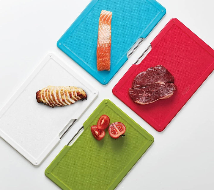 Joseph Joseph Chopping Board Set Large Plastic Set of 4 Non Slip with Stand