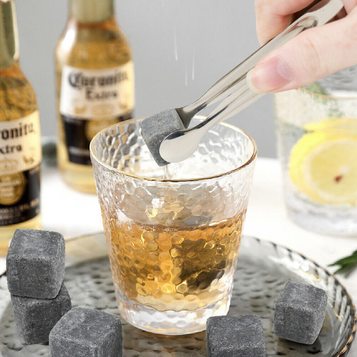 Whiskey Stones Gift Set 9 Piece Luxury Wooden Box Chilling Rocks Ice Cubes Serve