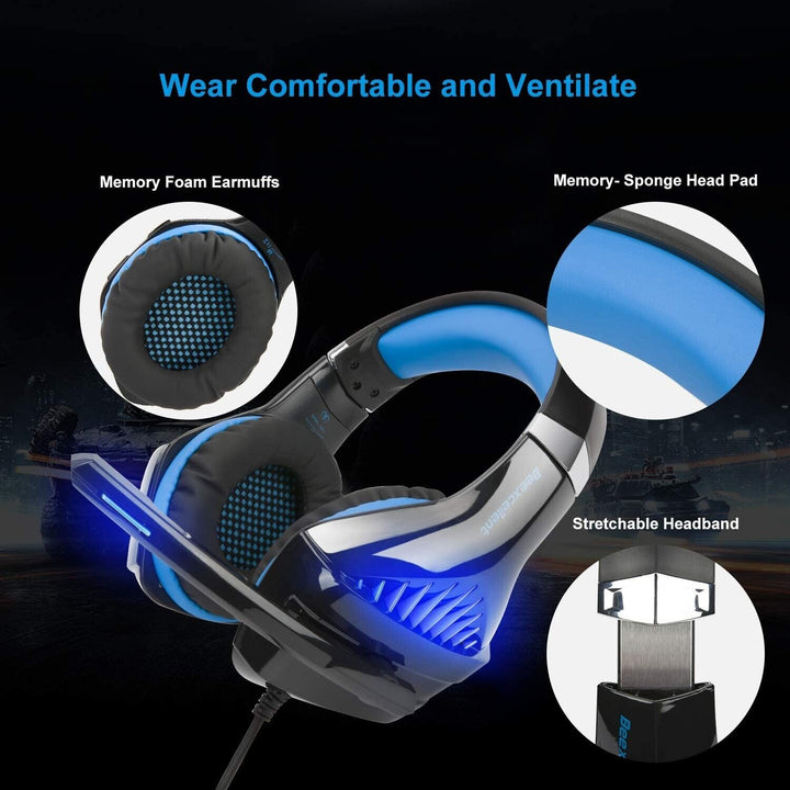 Gaming Headset with Microphone for PC PS4 Xbox One PS5 Headphones LED USB Wired