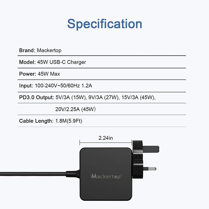 Power Adapter MacBook Laptop Charger USB C Power Cord Cable AC for Lenovo 45W