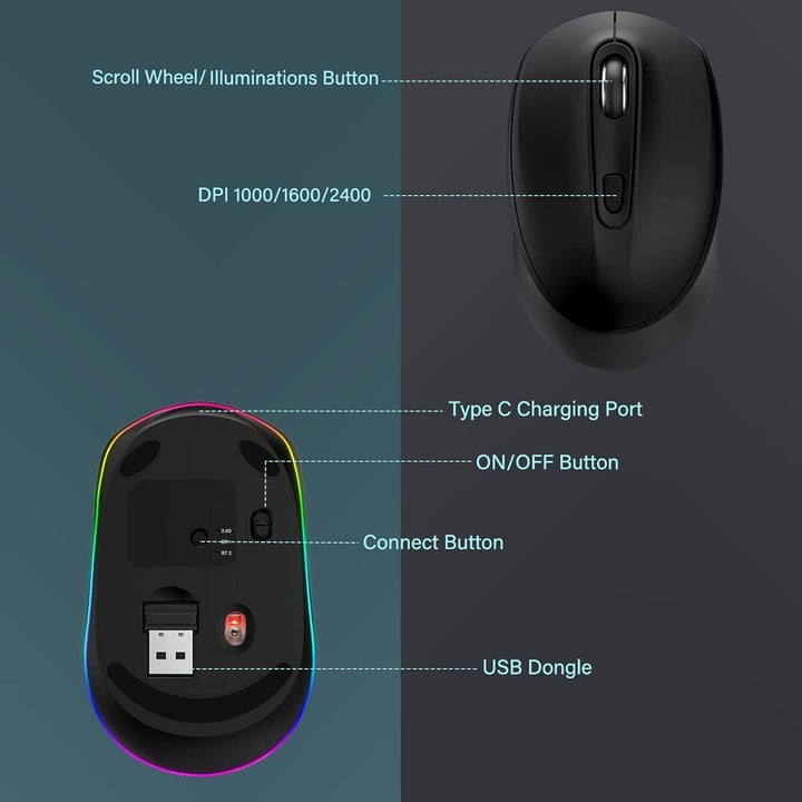 Keyboard and Mouse Set Backlit Bluetooth for Tablet iOS Android iPhone Samsung