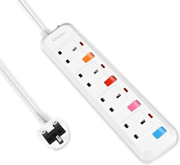 3M Surge Protected Extension Lead Switched Plug 4 Gang Way Mains Powered Cable