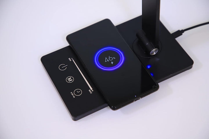 LED Desk Lamp with Wireless Charging for Phone UK Plug USB Swing Arm 5 Colour