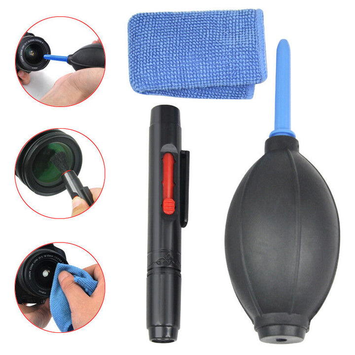 3 in 1 Lens Cleaning Cleaner Dust Pen Blower Cloth Kit for DSLR VCR Camera Canon