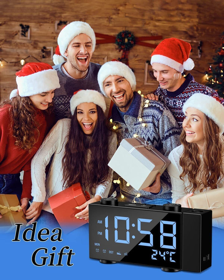 Digital Alarm Clock Projection FM Radio Electric USB Charging Large Display